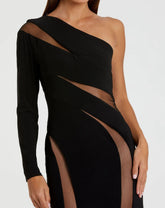 Black Jersey One Shoulder Illusion Cut Out Gown